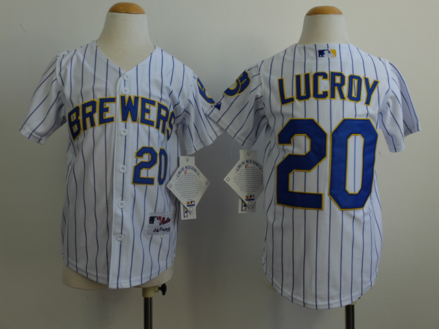 Youth Milwaukee Brewers 20 Lucroy White MLB Jerseys